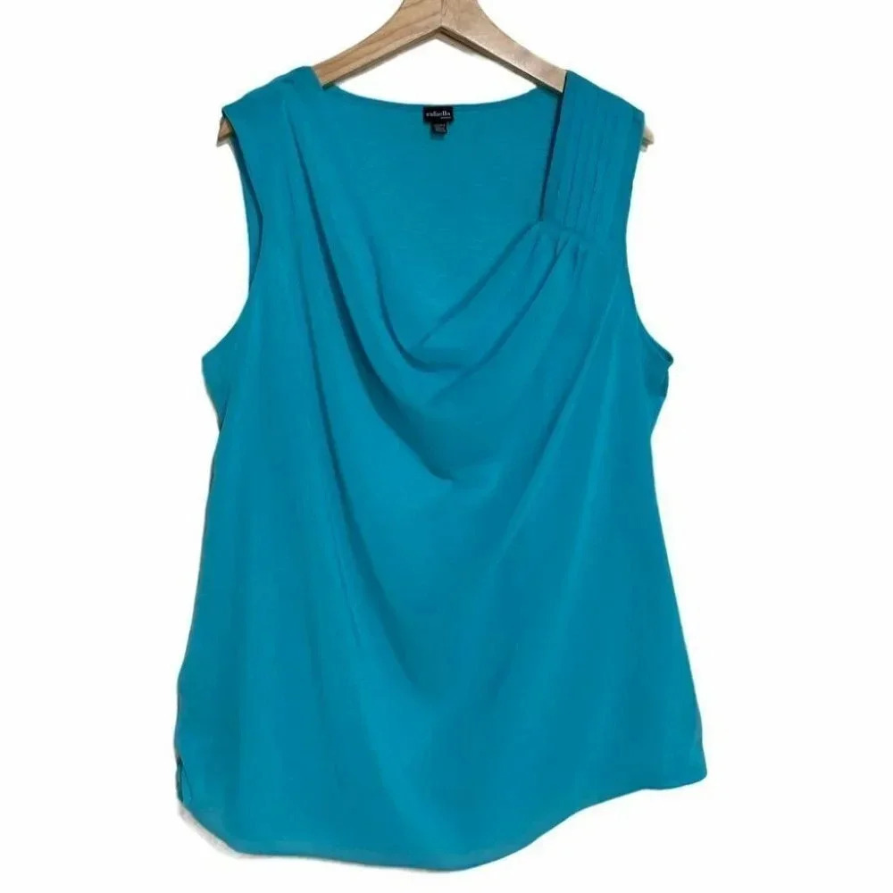 Rafaella 2X‎ teal cowl sleeveless blouse